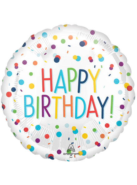Rainbow Confetti Print Happy Birthday 45cm Round Foil Balloon - Main Image