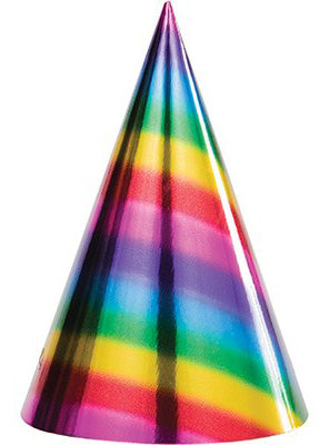 Rainbow Foil 8 Pack Cone Shaped Party Hats – Main Image
