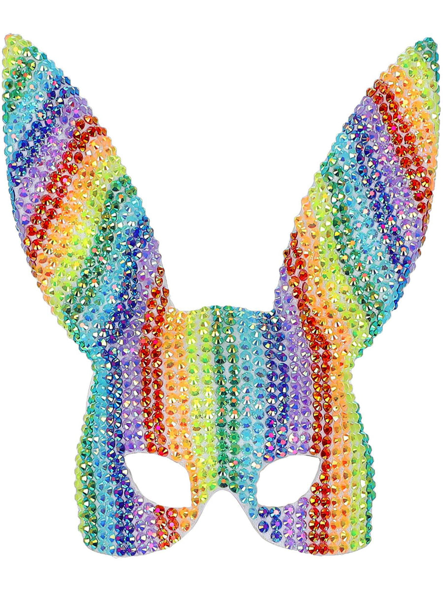 Rainbow Bejewelled Womens Deluxe Bunny Mask - Main Image