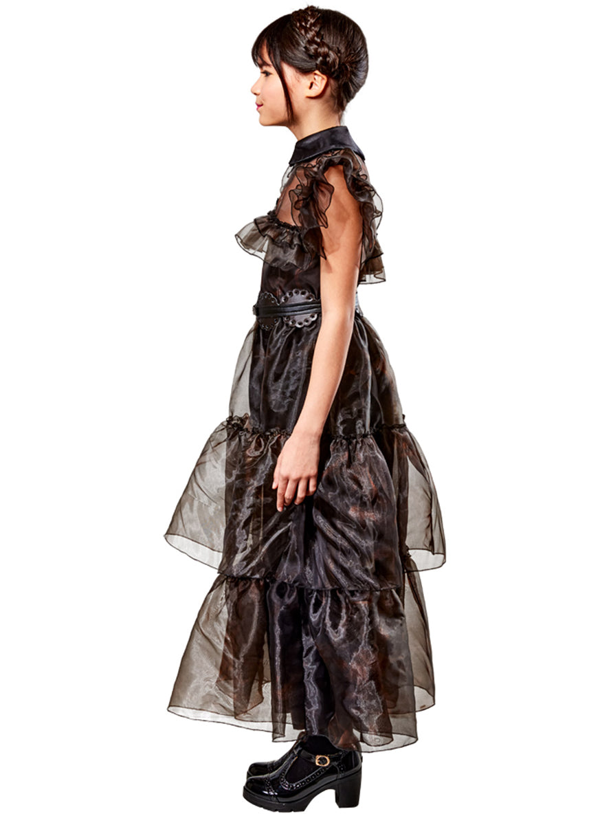 Girls Wednesday Addams Deluxe Prom Dress Costume - Side Image