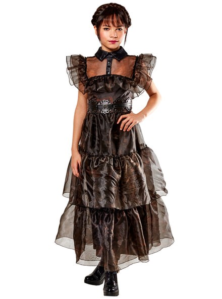 Girls Wednesday Addams Deluxe Prom Dress Costume - Main Image