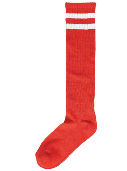 Red Knee High Socks with White Stripes