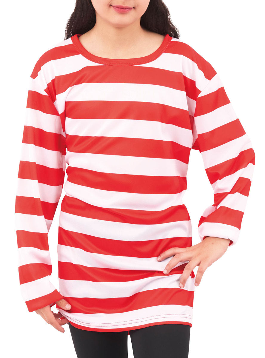 Womens Striped Ladies Shirt Red White Wheres Wally Costume Womens Striped Ladies Shirt Red White Wheres Wally Costume