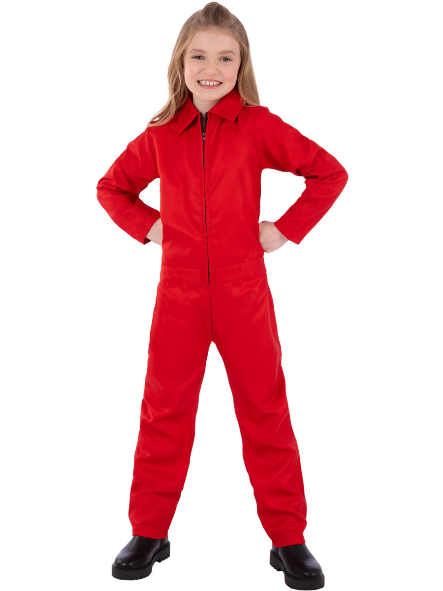 Red Halloween Boiler Suit Costume Jumpsuit for Girls - Main Image