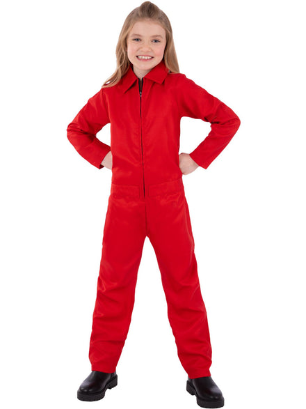 Red Halloween Boiler Suit Costume Jumpsuit for Girls - Main Image