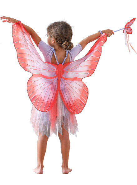 Girls Deluxe Red And Purple Fabric Fairy Costume Wings - Main Image