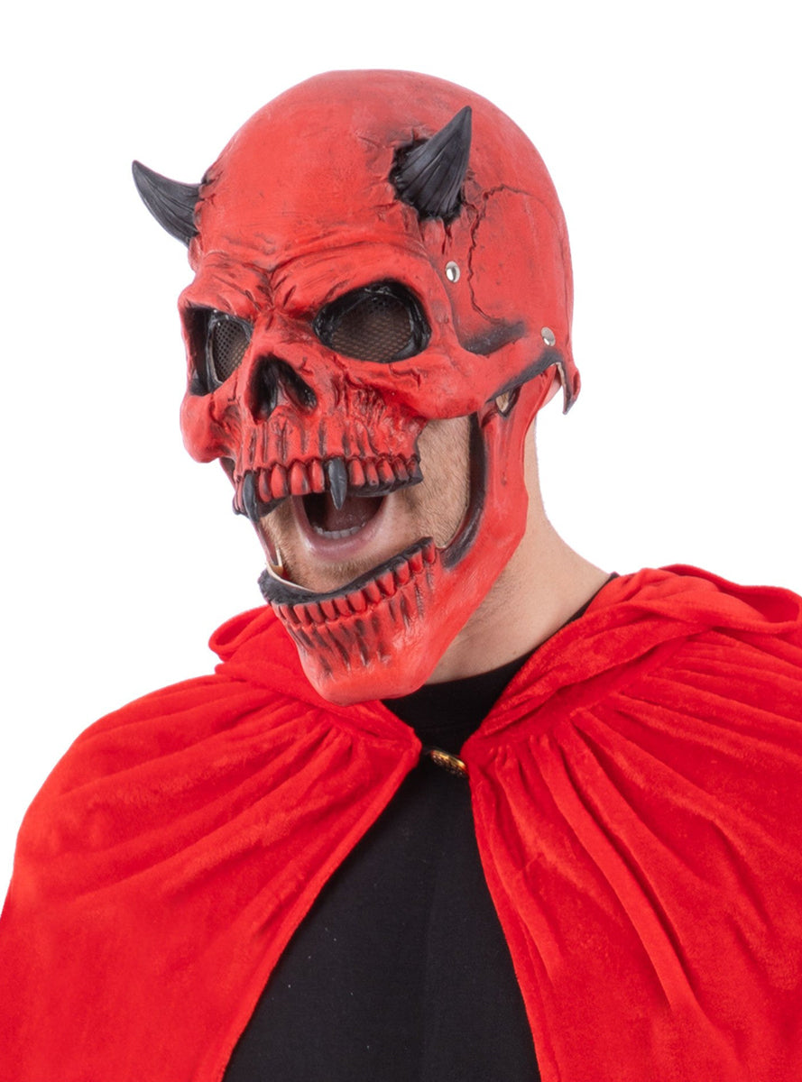 Deluxe Red Devil Skeleton Adults Halloween Mask with Moving Jaw - Alternate Image