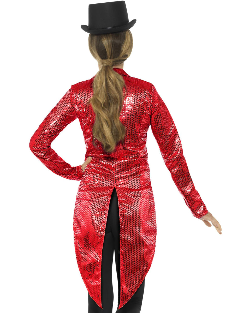 Red Sequined Plus Size Womens Costume Jacket With Tails - Back Image