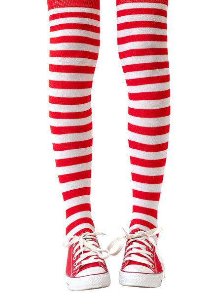 Image of Striped Teen Girls Red And White Thigh High Stockings