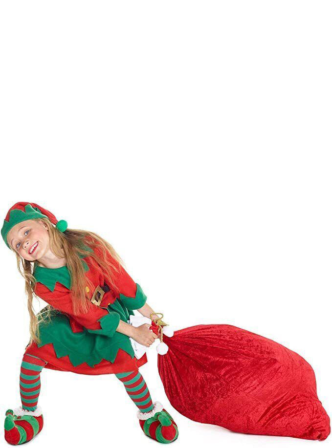 Girls Red And Green Elf Christmas Costume Alternative Image 1