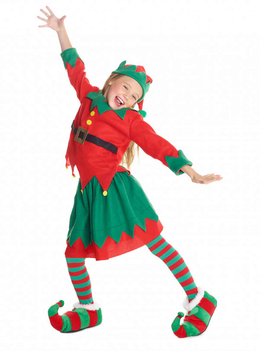 Girls Red And Green Elf Christmas Costume Alternative Image 2