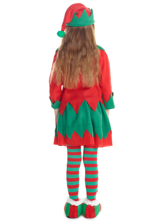 Girls Red And Green Elf Christmas Costume Back Image