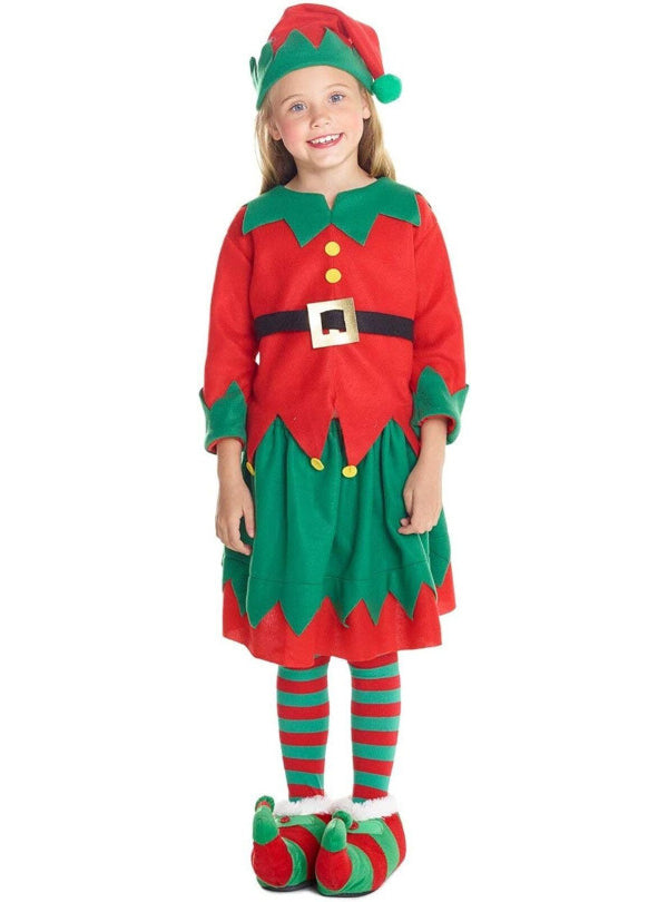 Girls Red And Green Elf Christmas Costume Main Image