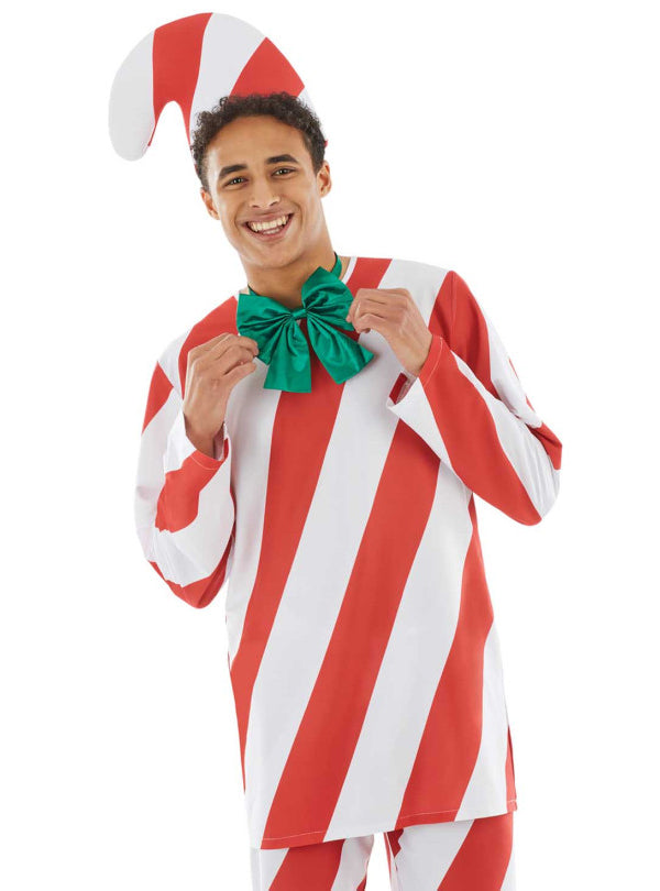Plus Size Mens Red And White Candy Cane Christmas Costume Close Image