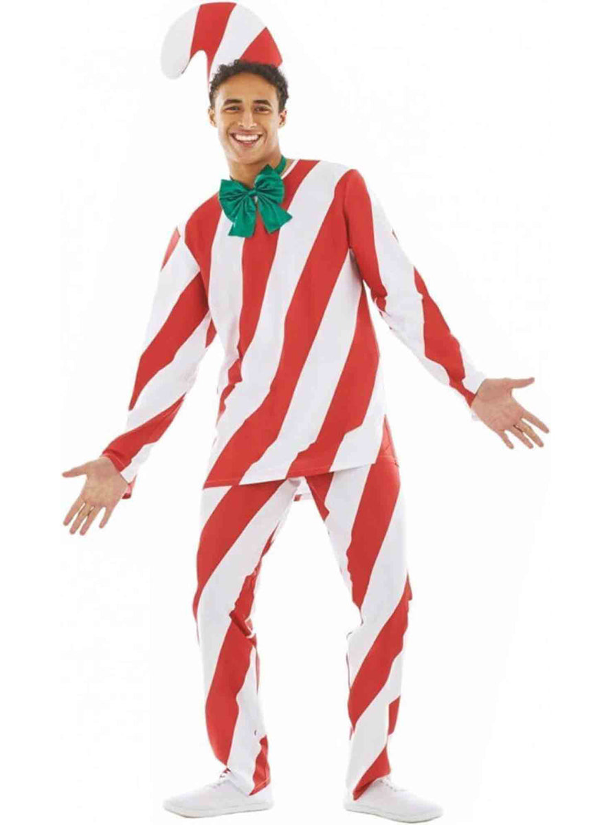 Plus Size Mens Red And White Candy Cane Christmas Costume Main Image