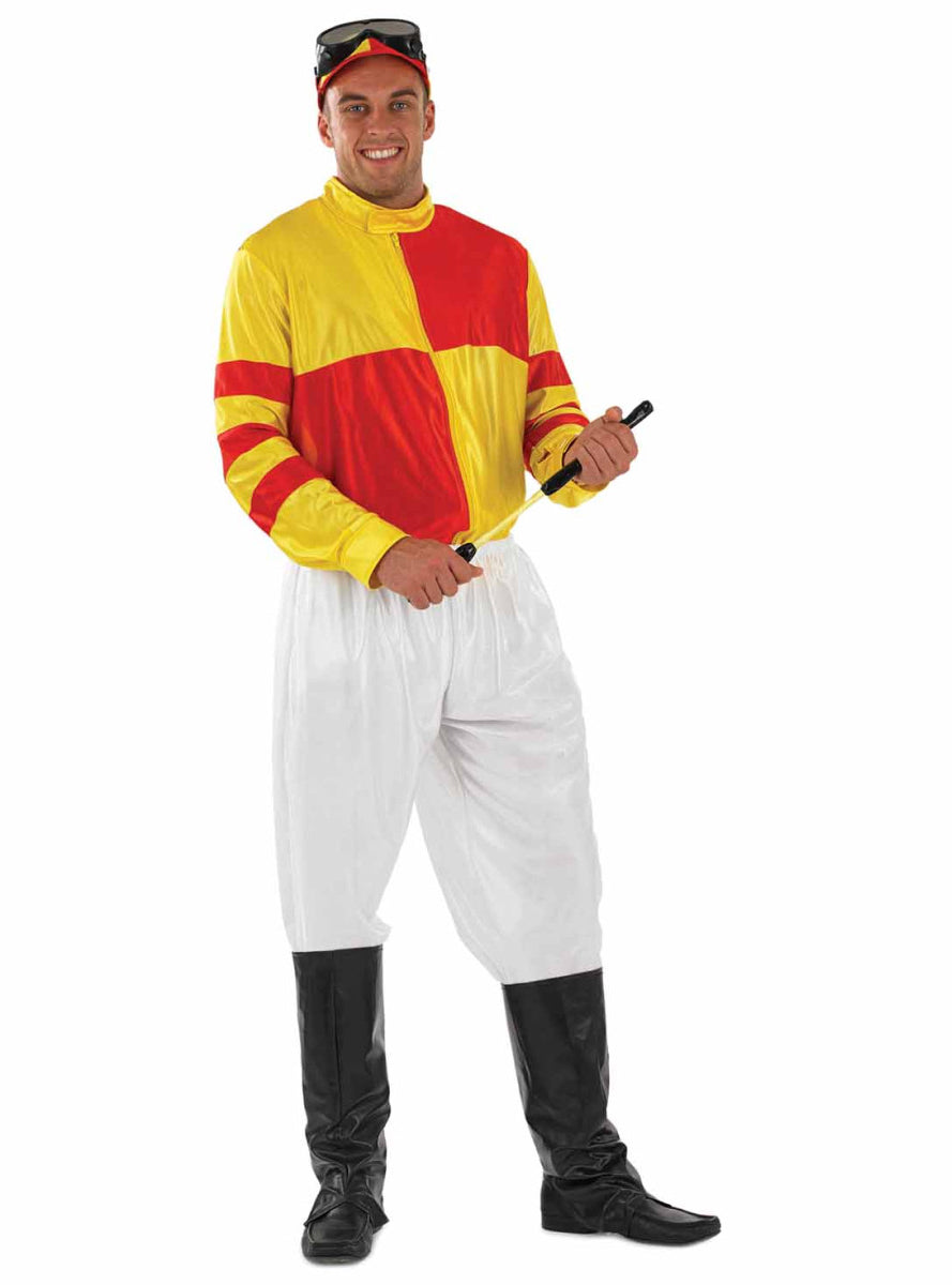 Plus Size Mens Red and Yellow Jockey Costume - Main Image