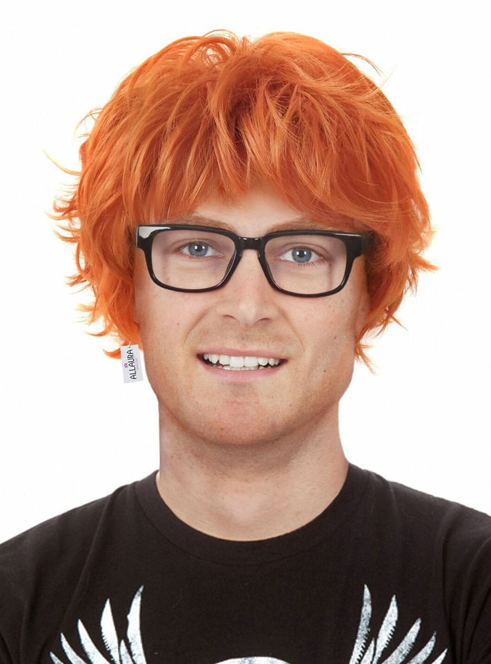 Red Ed Mens Short Orange Costume Wig Glasses And Tattoo Sleeve Set - Main Image