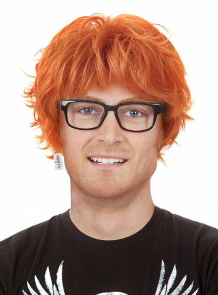 Red Ed Mens Short Orange Costume Wig Glasses And Tattoo Sleeve Set - Main Image