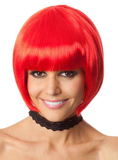 Red Party Bob Womens Costume Wig With Fringe - Alternative Image