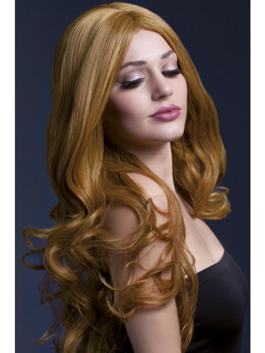 Womens Long Curly Auburn Costume Wig With Center Part - Main Image