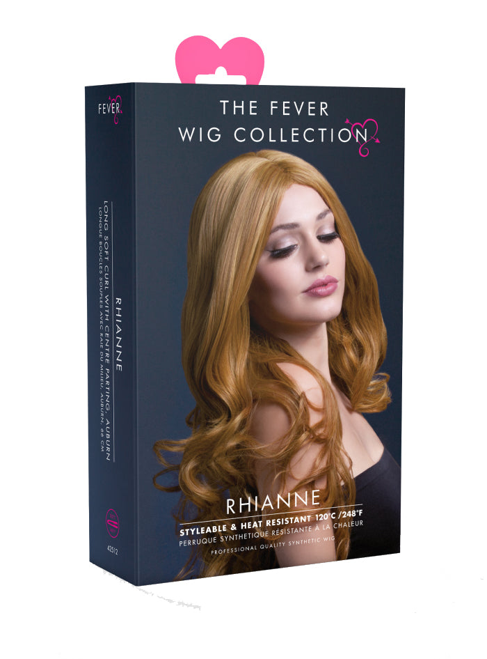 Womens Long Curly Auburn Costume Wig With Center Part - Packaging Image