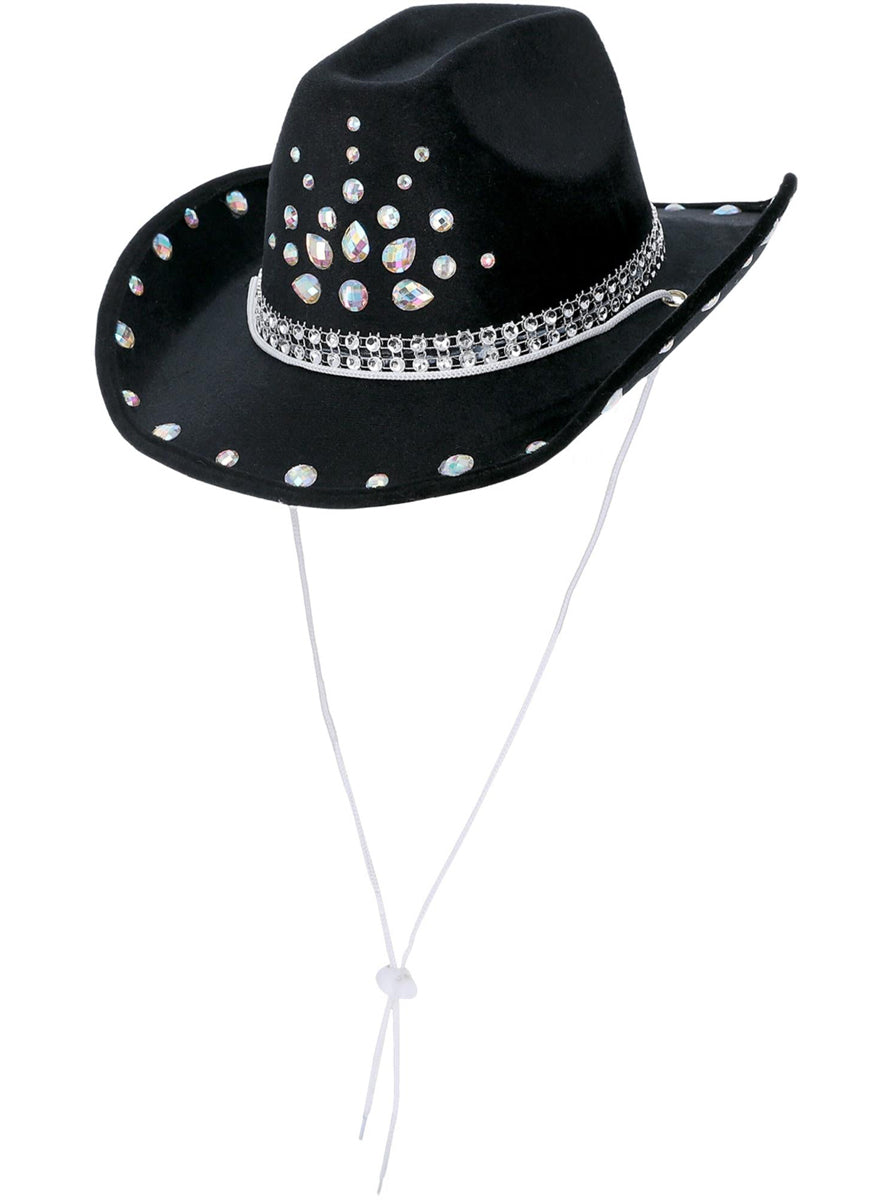 Black Cowgirl Costume Hat with Rhinestones