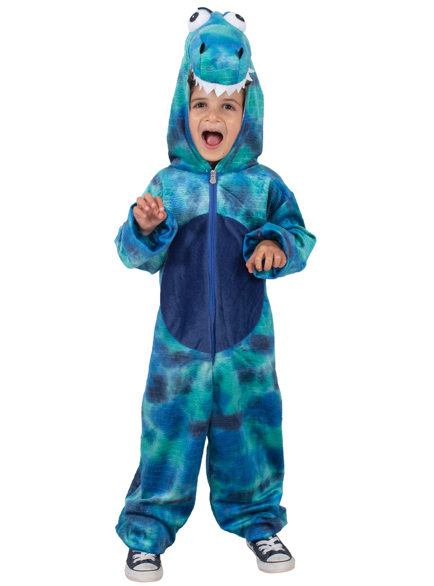 Blue Dinosaur Toddler Boys Costume Onesie - Main Image