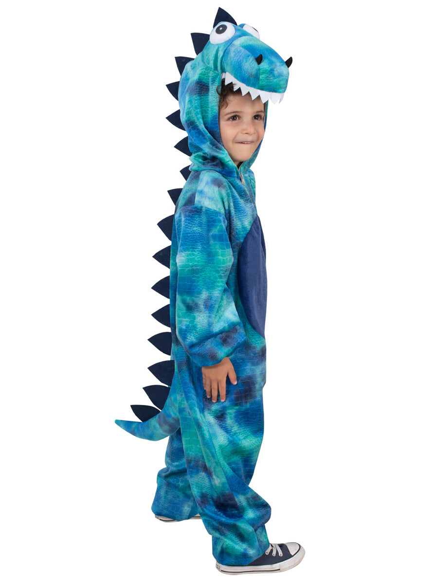 Blue Dinosaur Toddler Boys Costume Onesie - Side Image