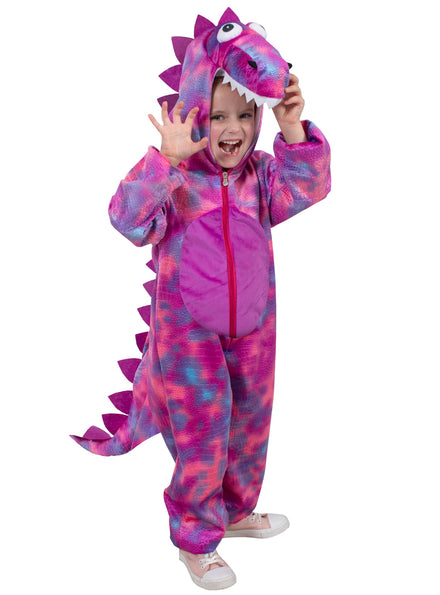 Toddler Girls Purple Dinosaur Costume Onesie - Main Image