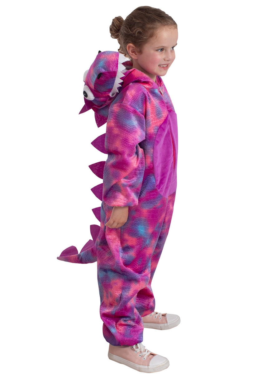 Toddler Girls Purple Dinosaur Costume Onesie - Side Image 2