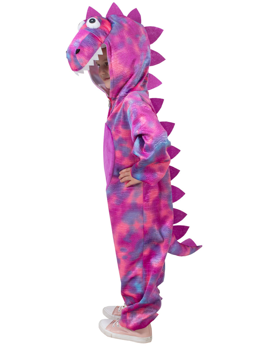 Toddler Girls Purple Dinosaur Costume Onesie - Side Image 1
