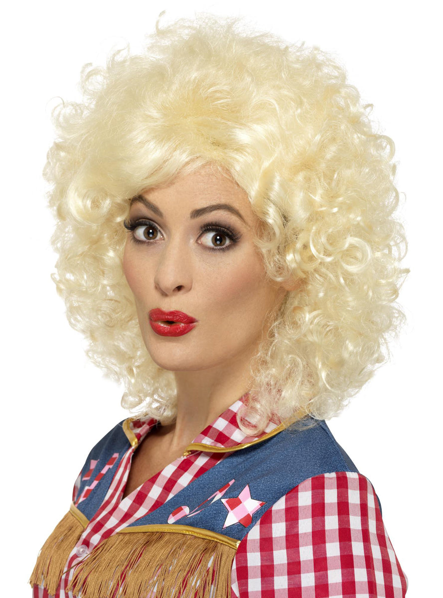 Blonde Curly Womens Short Cowgirl Costume Wig - Main Image