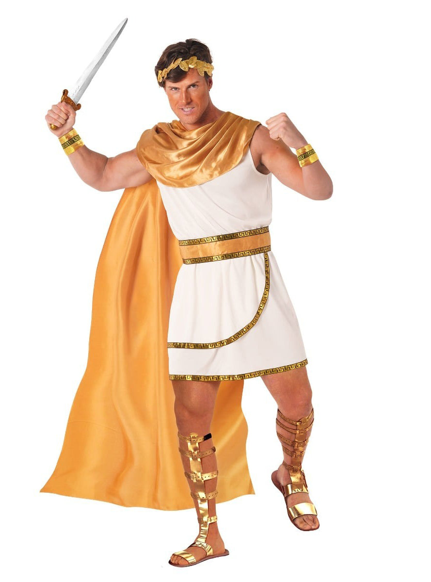 Roman God Mens White and Gold Toga Costume - Alternative Image