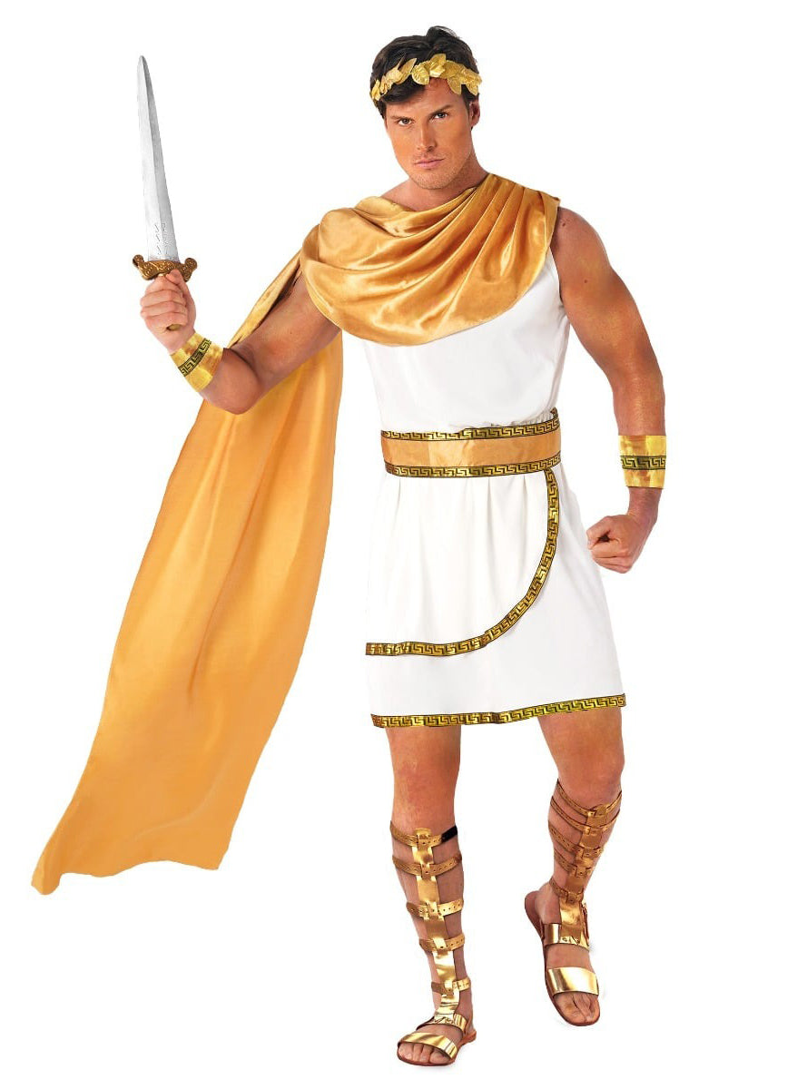 Roman God Plus Size Mens White and Gold Toga Costume - Alternative Image