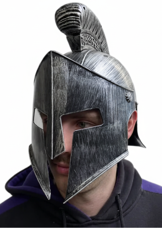 Roman Soldier Adults Silver Metal Look Costume Helmet - Main Image