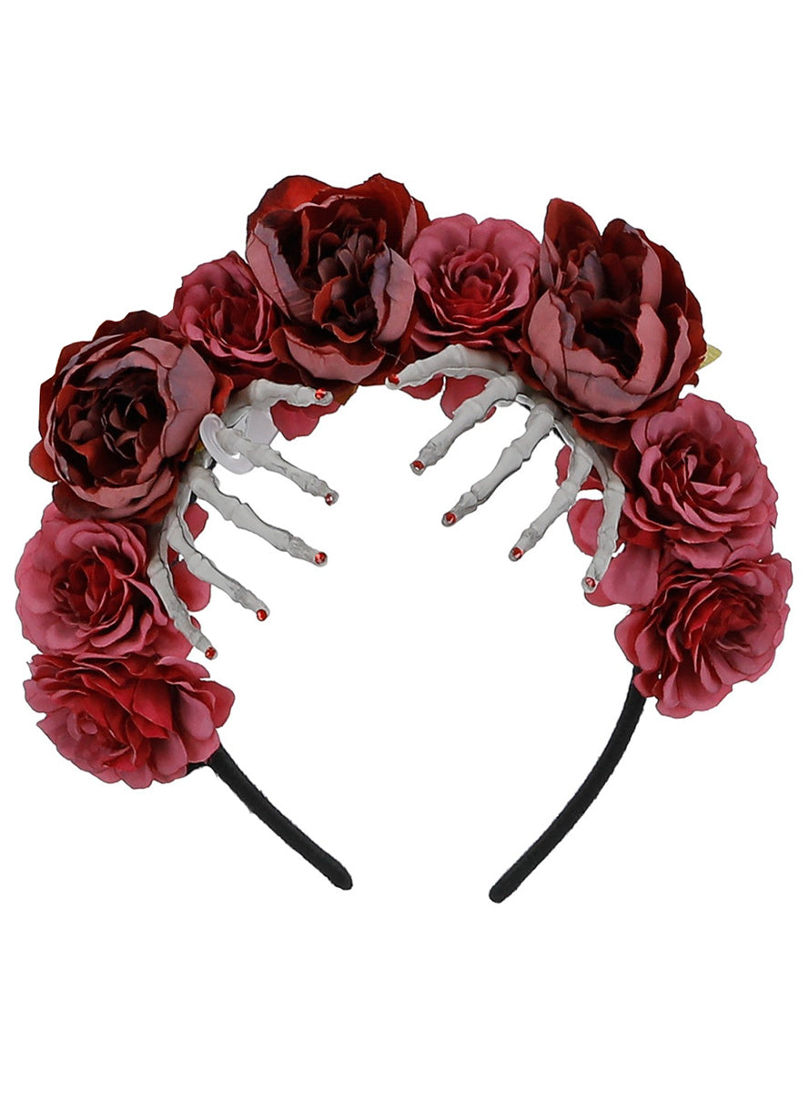 Vintage Rose and Skeleton Hands Halloween Headband - Packaging Image