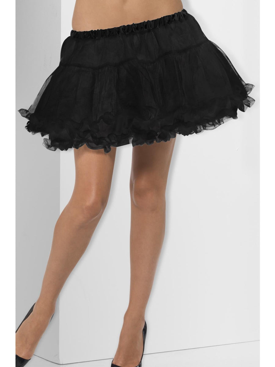 Ruffled Black Womens Petticoat with Satin Waist Band - Main Image