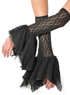 Black Lace Ruffled Womens Halloween Gauntlets - Main Image