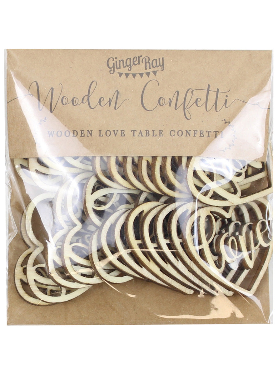 Rustic Country 24 Pack Love Heart Wooden Confetti – Packaging Image