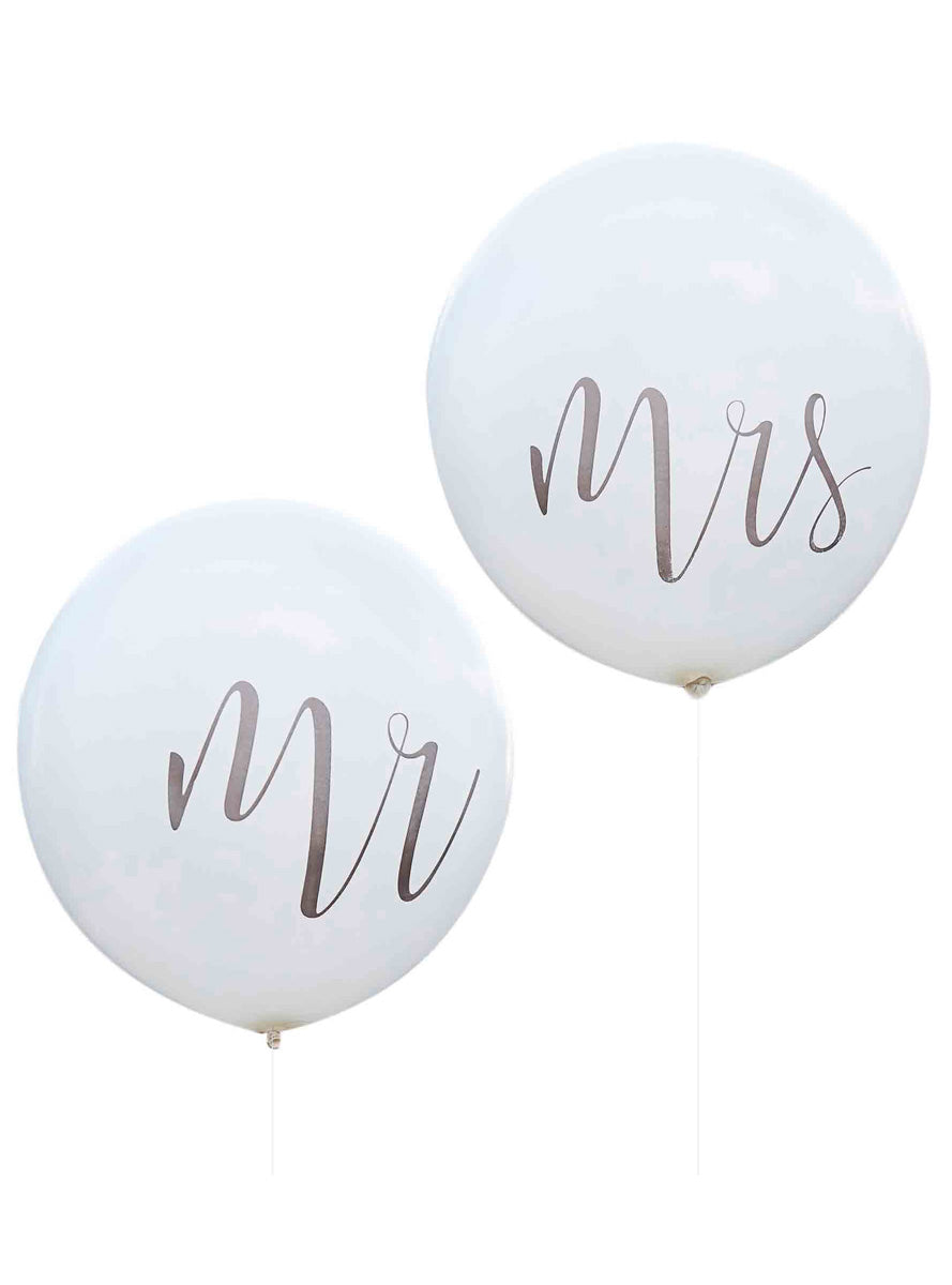 Rustic Country Wedding 2 Pack White Mr and Mrs 90cm Latex Balloons – Main Image