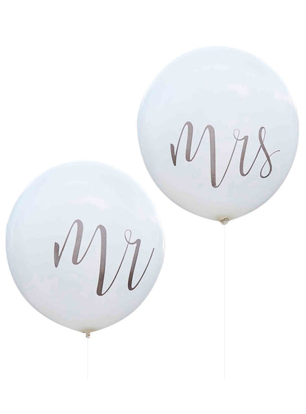 Rustic Country Wedding 2 Pack White Mr and Mrs 90cm Latex Balloons – Main Image