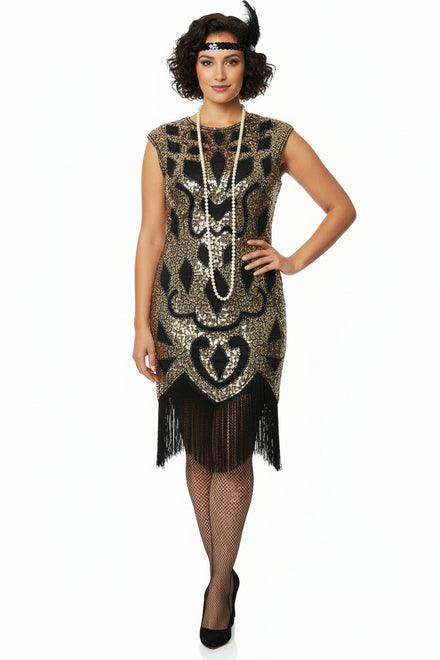 Sr 26 Mq 0811 3xl 1920s Black And Gold Sequin Womens Costume Maim Image