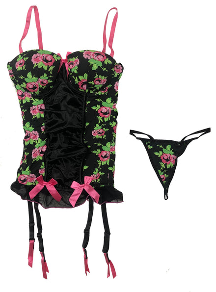 Sr 38 Stm 9447p Rose Print Buistier And G String Set Womerns Sexy Lingerie Main Image 1200