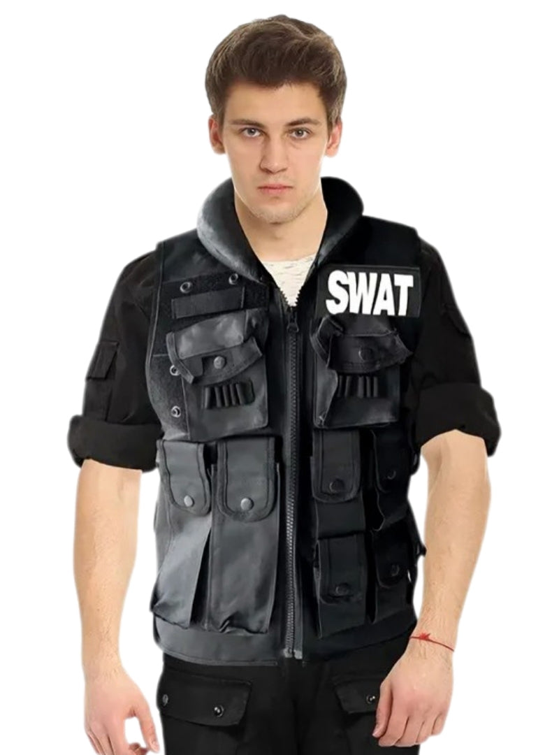 SWAT Police Officer Mens Black Costume Vest - Main Image