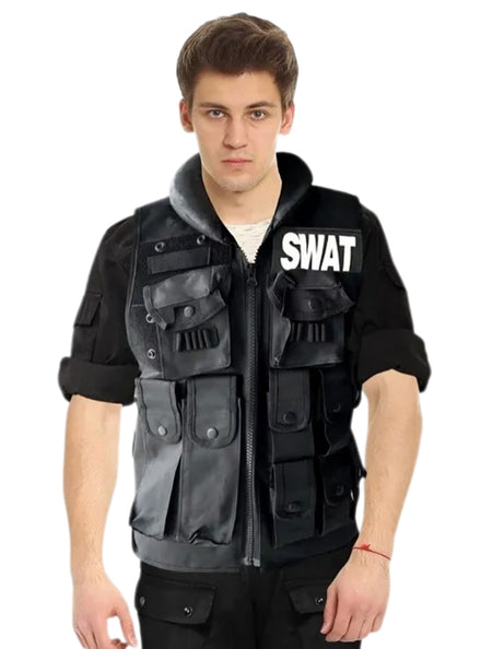 SWAT Police Officer Mens Black Costume Vest - Main Image