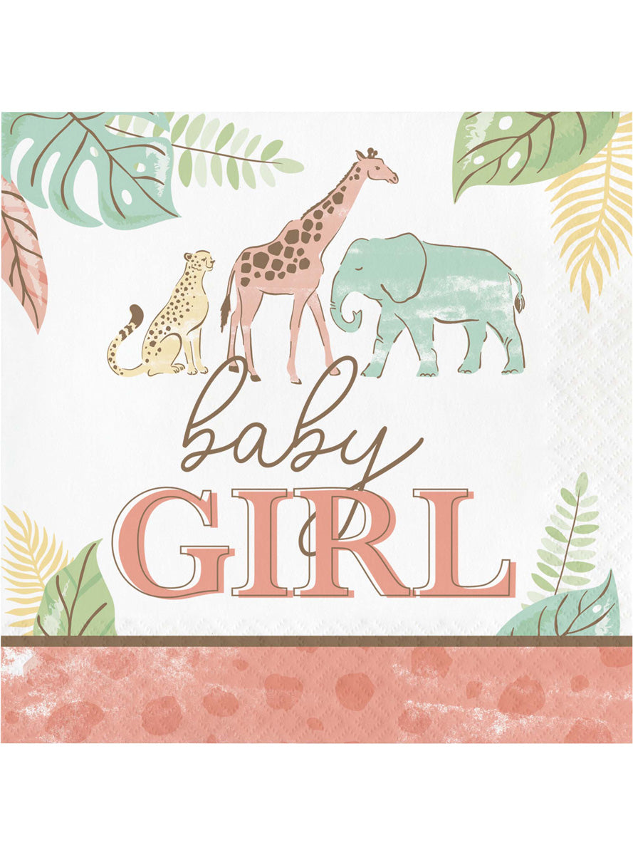 Safari Baby Girl 16 Pack Pink Lunch Napkins – Main Image