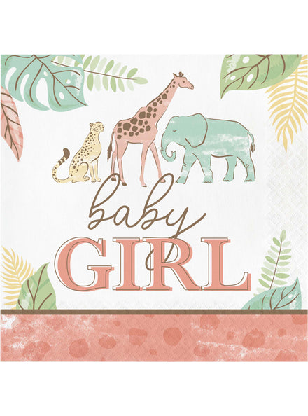Safari Baby Girl 16 Pack Pink Lunch Napkins – Main Image