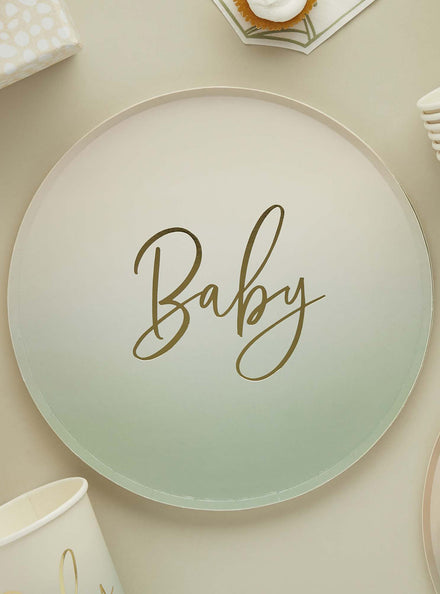 Sage Green Baby Shower 8 Pack Paper Plates – Main Image