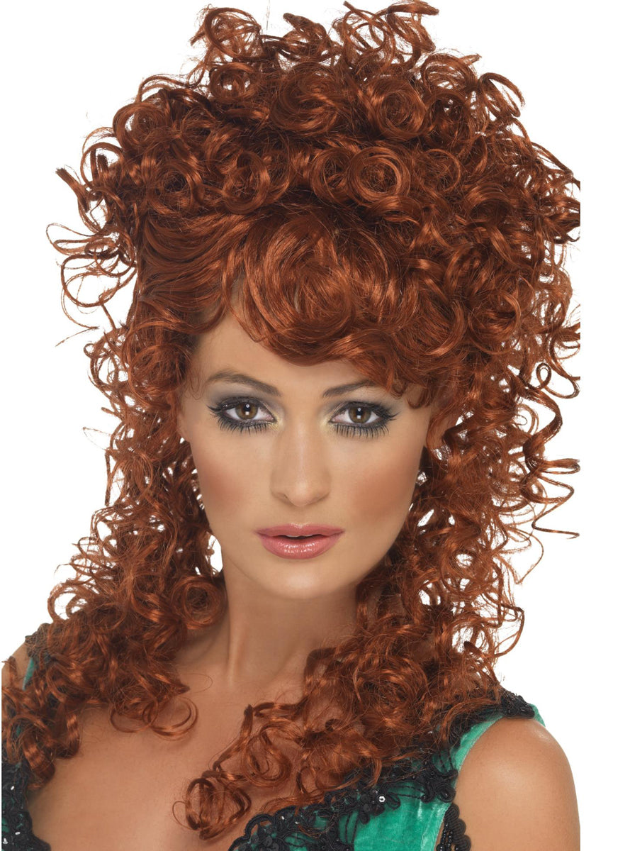 Womens Curly Auburn Saloon Girl Costume Wig