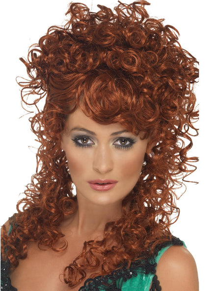Womens Curly Auburn Saloon Girl Costume Wig
